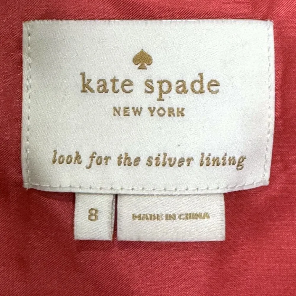 Kate Spade Mina Dress Size 8 Strawberry Silk Sleeveless Bow Waist Party Cocktail